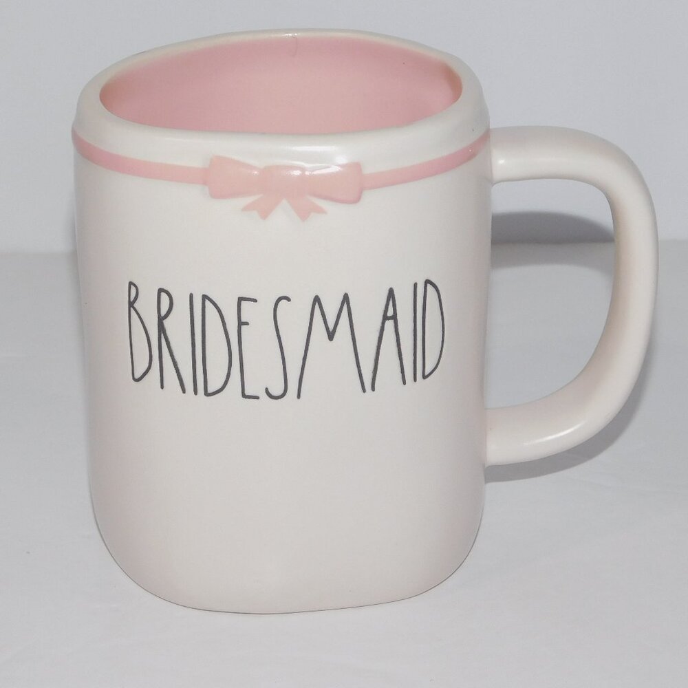 Rae Dunn Bridesmaid Coffee Mug White Pink Bow Bridal Party Wedding